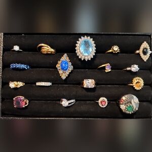 Vintage To Now Lot Of Costume Rings (17) Gold Tone CZ Dinner Cocktail Ring Gift